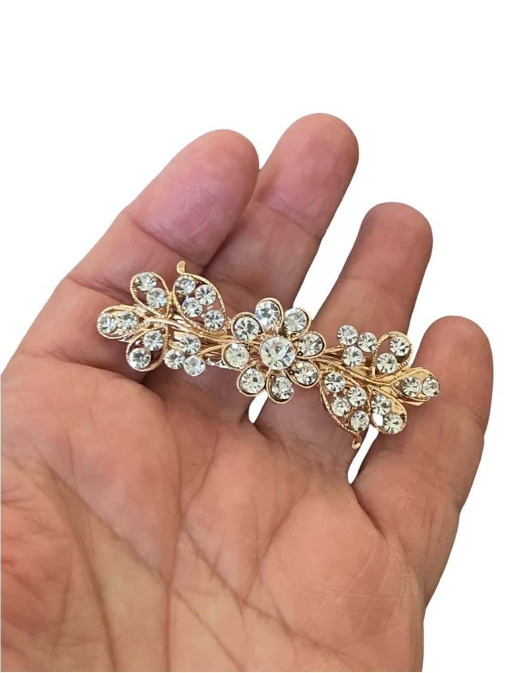 Gold Crystal Floral Hair Barrette - Elegant Women’s Hair Accessory